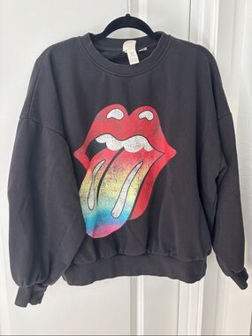 Dark grey H&M Rolling Stone Sweatshirt with Rainbow Tongue size medium